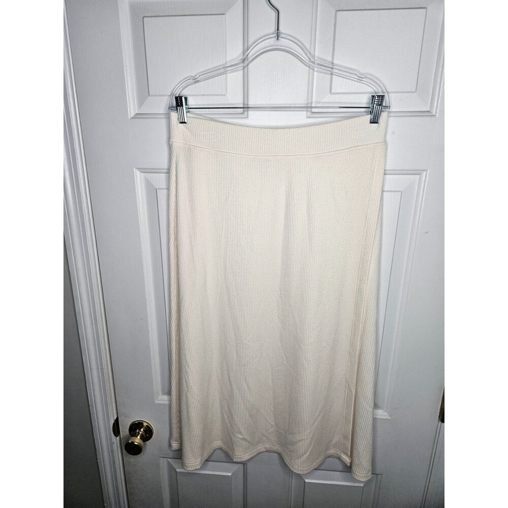 Lands' End Faux Wrap Knit Ribbed Skirt Cream Size 12